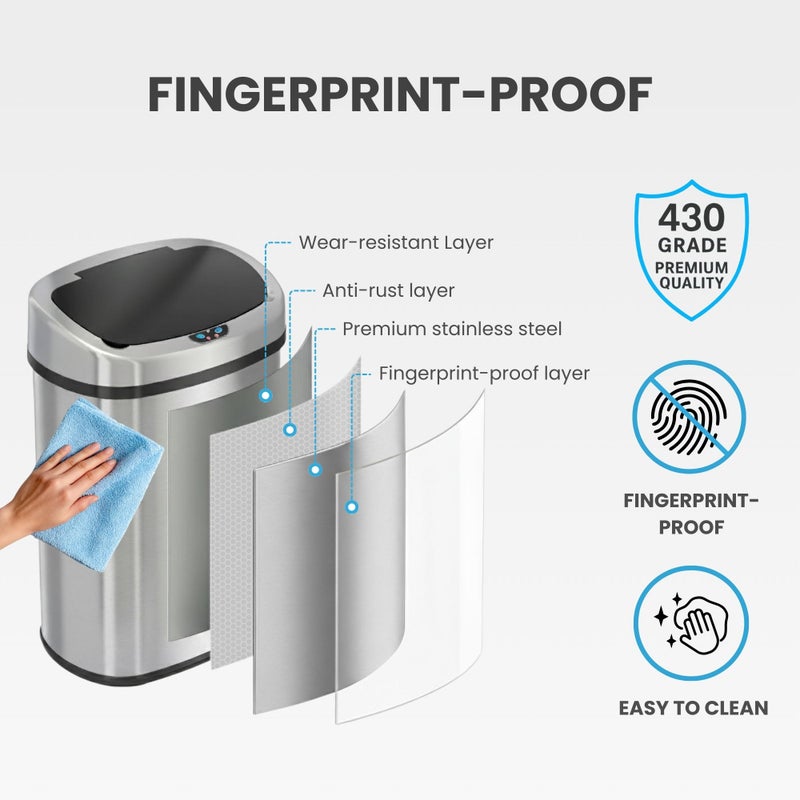iTouchless 13 Gallon Sensor Kitchen Trash Can with Lid and Odor Filter, Stainless Steel Oval Automatic Trashcan for Home Office Bedroom Living Room Garage Large Capacity Slim Space-Saving Trash Bin - Image 5